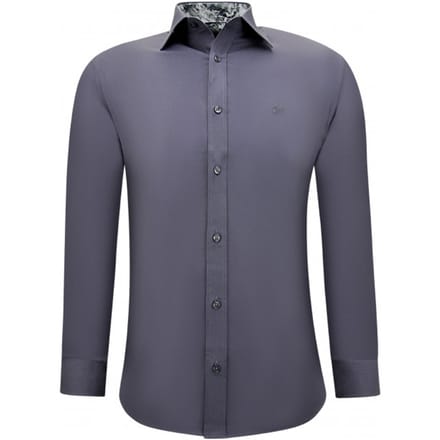Nette Zakelijke Effe Overhemden -Slim Fit Blouse Stretch - Grijs