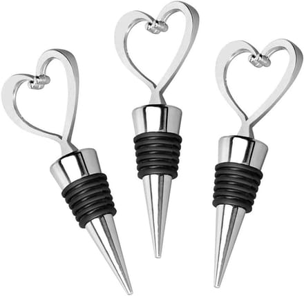 3 Metal Heart-Shaped Bottle Stoppers