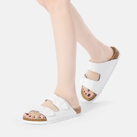 EVER AU Vrouwen Mallard Leren Tweeling Gesp Sandalen - Wit Leer