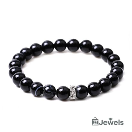 OZ Jewels - Black Stripe Agate Kralenarmband - Natuurstenen - Elastisch
