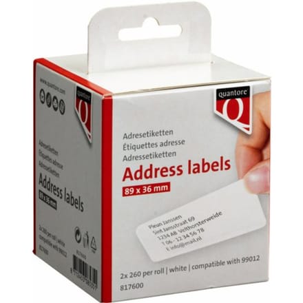 Labeletiket Quantore 99012 36x89mm adres wit 2 rollen