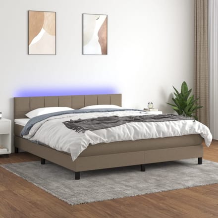 vidaXL - Boxspring - met - matras - en - LED - stof - taupe - 180x200 - cm