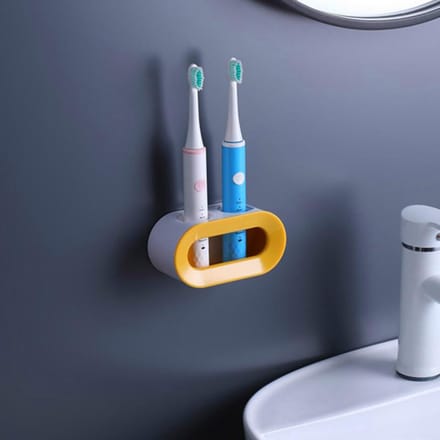 Porte-brosse à dents électrique, support auto-adhésif à Double trou, support mural, rangement permettant de gagner de l'espace, accessoires de salle de bains jaune
