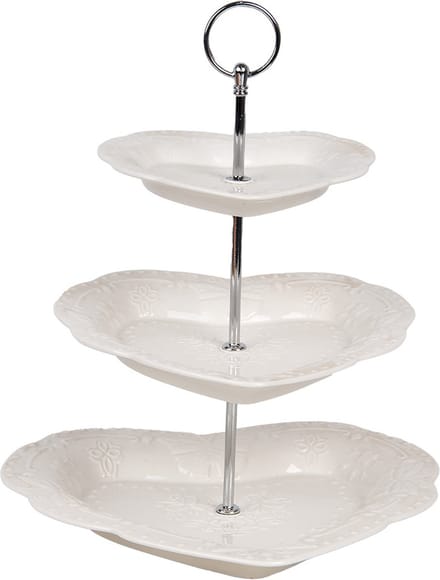 Clayre & Eef Etagère 3 laags Ø 26x31 cm Wit Keramiek