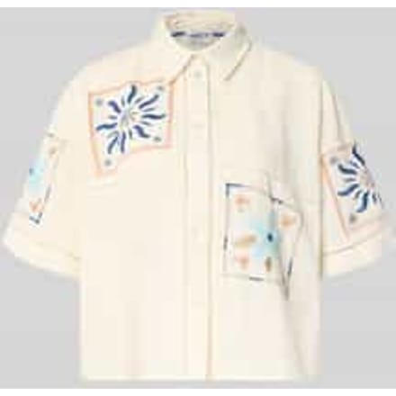 boxy fit blouse van mix van katoen en linnen