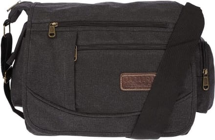 Fana Bags | Grote canvas schoudertas zwart | Heren / Dames schoudertas A4 | Canvas messenger bag | Schouder tas groot canvas