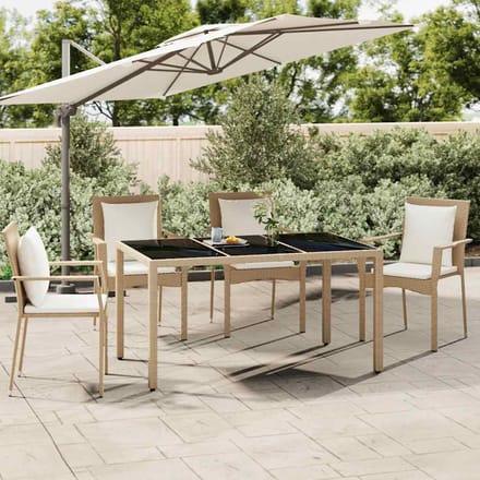 vidaXL - Tuintafel - met - glazen - blad - poly - rattan - en - gehard - glas - beige