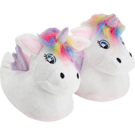 Eenhoorn pluche pantoffels voor kinderen met regenbooghaar - Wit