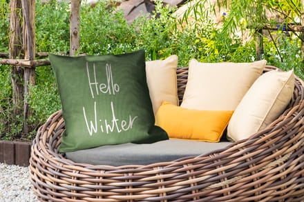 Sierkussen Buiten - Quotes - Hello winter - Groen - Kerstmis - December - 60x60 cm - Weerbestendig