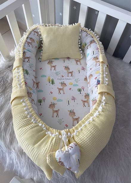 Jaju Baby - Babynestje met Hoofdkussen - Geel - 74x40 cm
