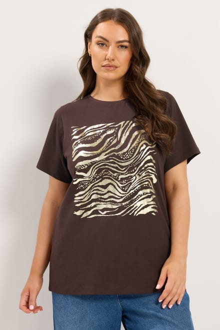 Yours Chocoladebruin Tshirt Met Zebrafolie Size 42