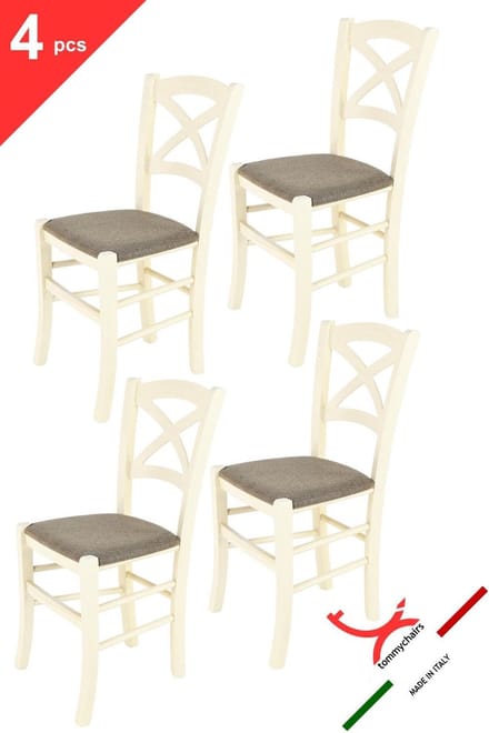 Tommychairs Cross - Eetkamerstoelen - Set van 4 - Wit & Beige - Stof & Hout