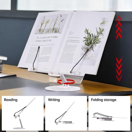 Support de livre de bureau pour la lecture avec base rotative à 360 degrés et pinces à pages Pliable et à angle réglable pour la cuisine black