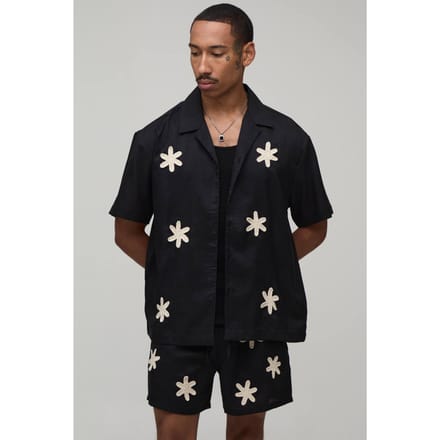 Oversized Shirt En Short Set Met Gehaakte Applicatie | Black | Size Medium
