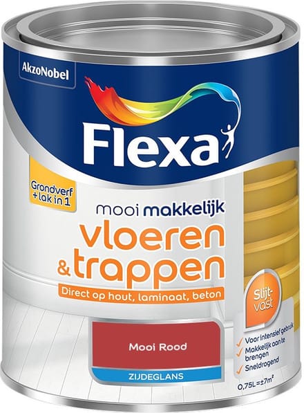 Flexa - Mooi Makkelijk Vloeren & Trappen Zijdeglans - Mooi Rood - Mengverf - 750 Ml