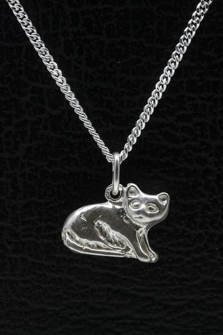 Zilveren Poes ketting hanger - liggend