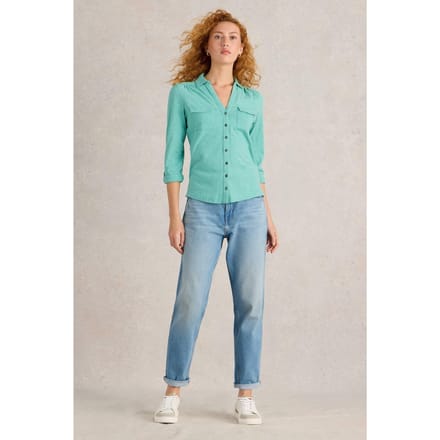 White Stuff Annie Pocket Jersey Shirt Bright Blue Maat: 20 | Longsleeves Outlet | Dames | Groen