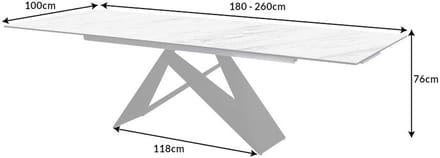 Uitschuifbare eettafel PROMETHEUS 180-220-260cm wit marmer keramiek gemaakt in Italie - 39562