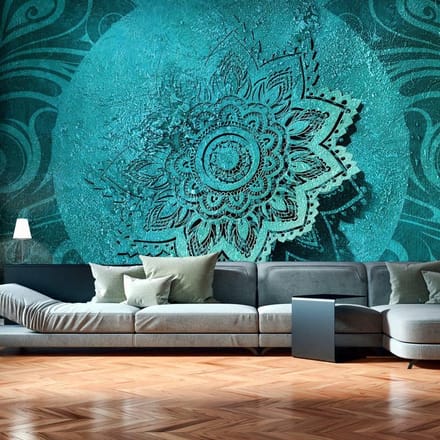 250cm X 175cm - Fotobehang - Azure Bloem , mandala