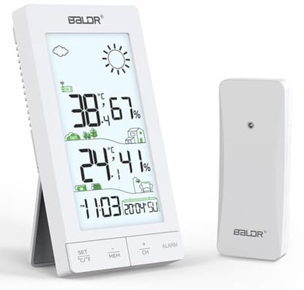 Draadloze Weerstation - Binnen Buiten Sensor - Weer Monitoren - Groot LCD Display - 6 Inch - Wit