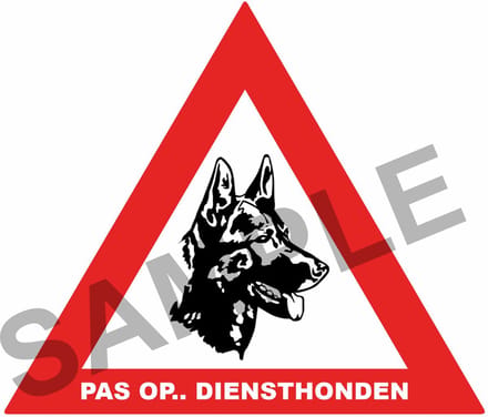 Veiligheidsticker - PAS OP DIENSTHONDEN - 13x15cm - per 5 stuks