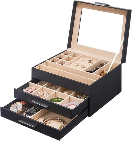 Sieradendoos - Juwelendoos Organizer - Sieraden Opbergen - Glazen Deksel - 3 Lagen - Wit