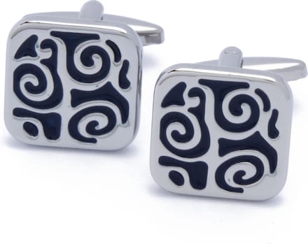 Manchetknopen - Vierkant met Zilver en Blauw Patroon