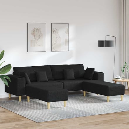 vidaXL Bank met kussen 3 pcs Zwart Stof