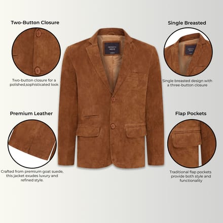 Heren Tan Slim Goat Suede Italiaanse Blazer Jas-Somero