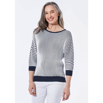 Pullover met vleermuismouwen - marine / wit / gestr. - Gr. 52/54 van Goldner Fashion