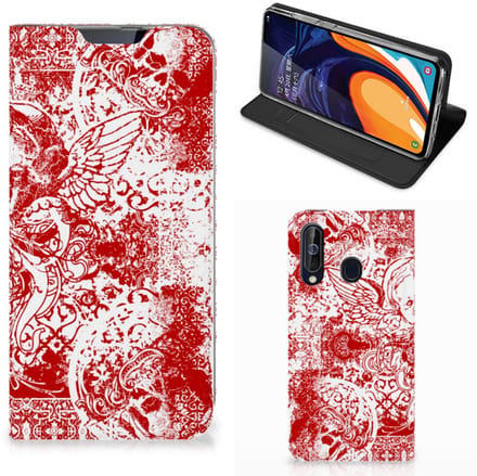Mobiel BookCase Samsung Galaxy A60 Angel Skull Rood