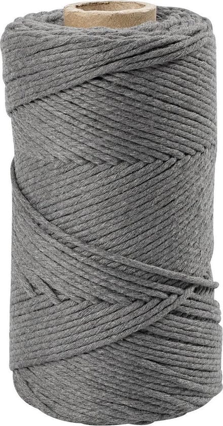 Macramé koord. grijs. L: 198 m. d: 2 mm. 330 gr - 1 rol