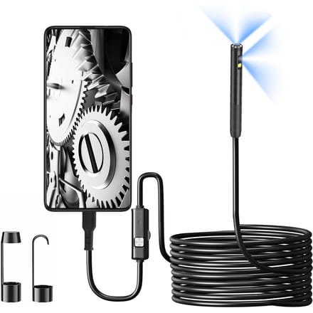 Caméra endoscopique avec lumière, endoscope HD 1920P avec 8 lumières LED réglables, double objectif, IP67 noir