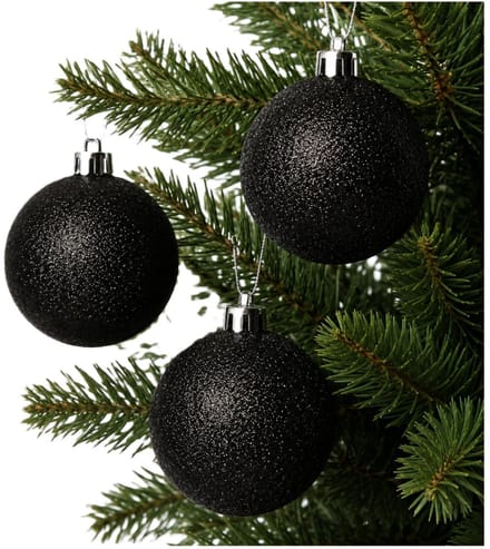 Decoris Kerstballen - 6x st - zwart - glitters - D6 cm - kunststof - kerstversiering - kerstversiering