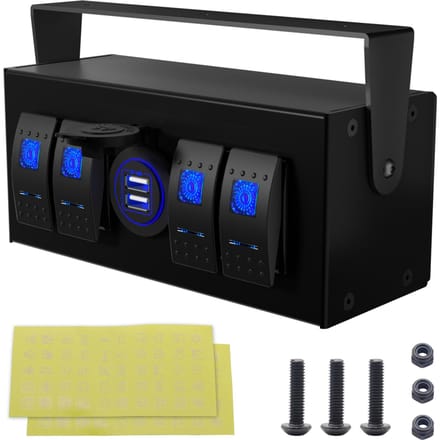 Boîtier d'interrupteur à bascule 4 voies avec chargeur USB rapide, interrupteur à lumière bleue, double USB 4,8 A 12-24 V noir