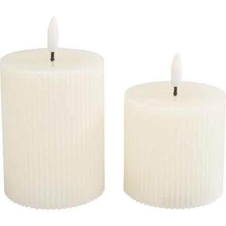 LED echte waskaars "Gegroefd", set van 2, met timer 6/18 uur.