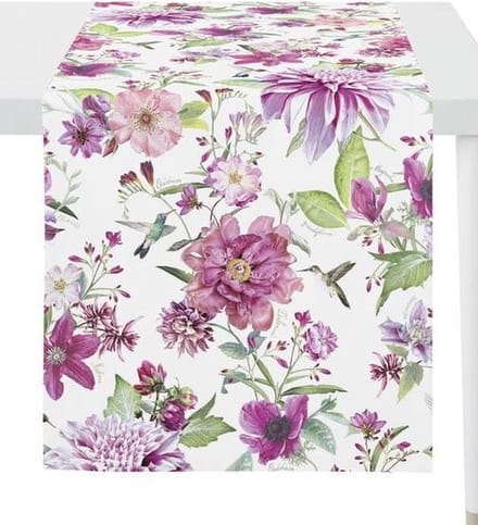 Tafelloper Flowers roze - 140 x 48 cm - 100% katoen