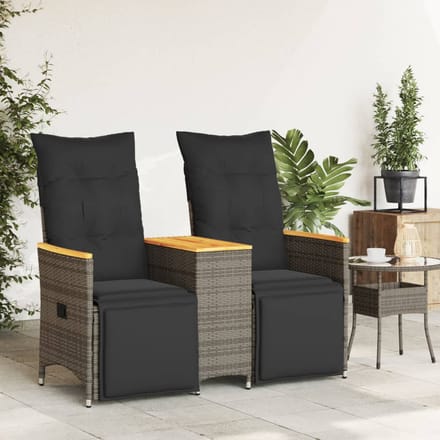 vidaXL - Tuinbank - 2-zits - verstelbaar - met - tafel - poly - rattan - grijs