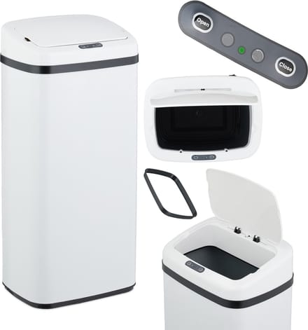 prullenbak met sensor - 40 liter - vuilniszakhouder - staal - wit
