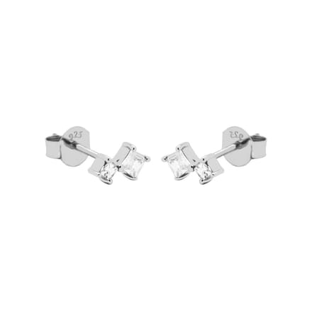 Karma Oorbellen Zirconia Double Squared | Zilver