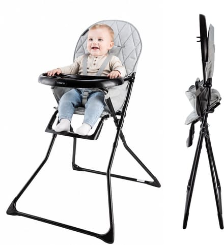 Cabino Kinderstoel Inklapbaar – Eetstoel Baby – Compact en Opvouwbaar – Geschikt vanaf 6 Maanden – Grijs