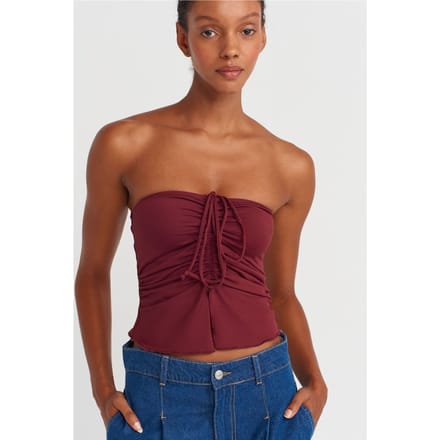 Dames Strapless Crop Blouse Met Strikdetail