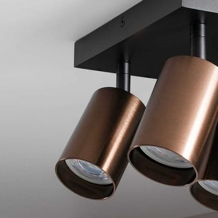 Taurus bronzo II II by LUSENZ - Vierkante 4-lichts plafondspot met kantelbare geborstelde bronzen spots en matzwarte basis