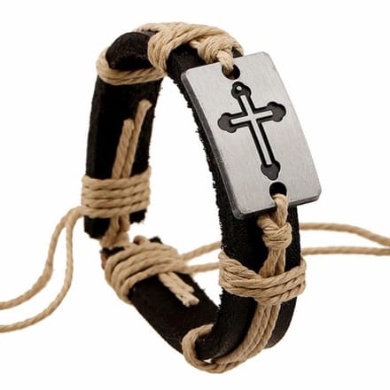 Fako Bijoux® - Leren Armband - Leder - Kruis - Wit