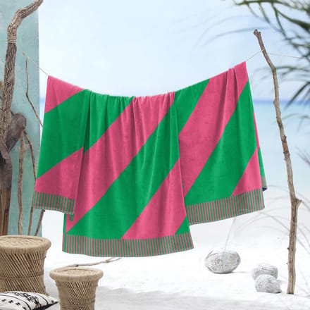 Seahorse Strandlaken Colorblock Stripe - Roze - 100x180