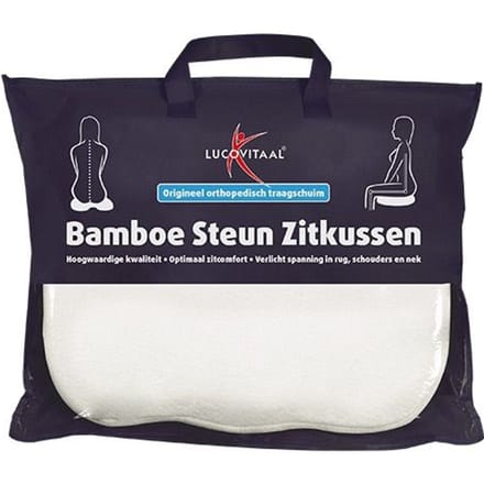 Lucovitaal Bamboe Steun Zitkussen (WIT) 37 cm x 46 cm x 8 cm
