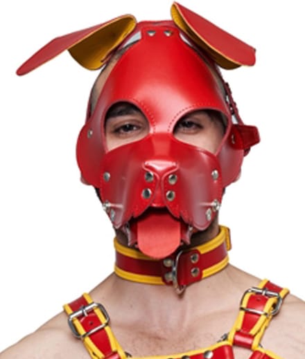 Mister b leather circuit floppy dog hood - rood geel