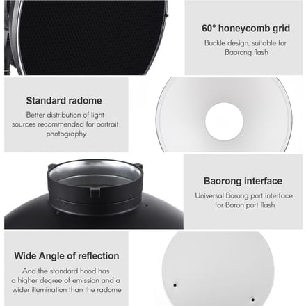 30cm 11,8in Standaard Reflector Beauty Dish Bowens Mount met Witte Diffusor Reflector Honingraat Grid voor Studio White Inner Surface zwart