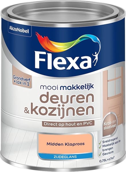 Flexa - Mooi Makkelijk Deuren & Kozijnen Zijdeglans - Midden Klaproos - Mengverf - 750 Ml
