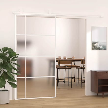 vidaXL - Schuifdeur - 102,5x205 - cm - mat - ESG-glas - en - aluminium - wit